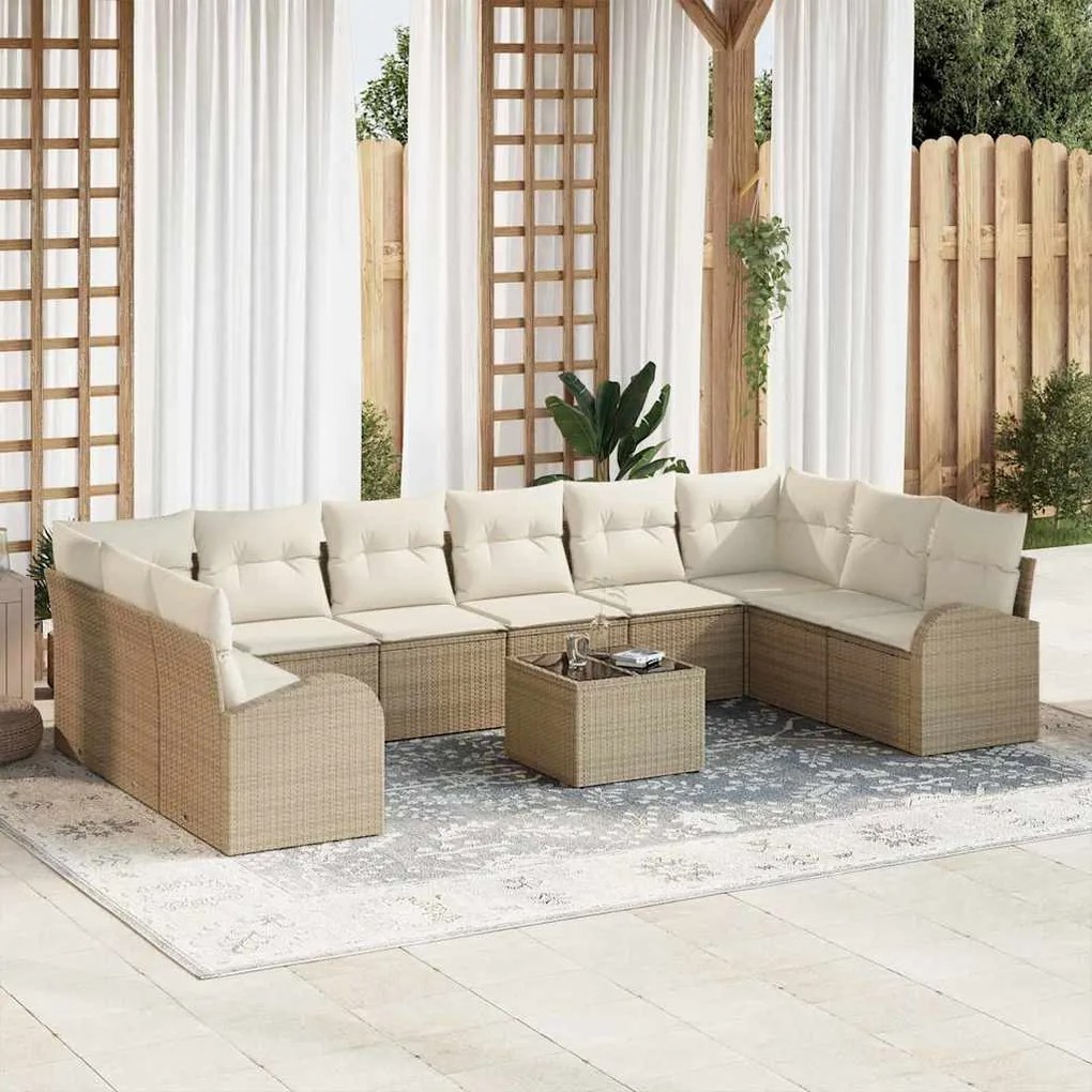 vidaXL Kanapé Szett párnával 11 pcs Bézs Polyrattan