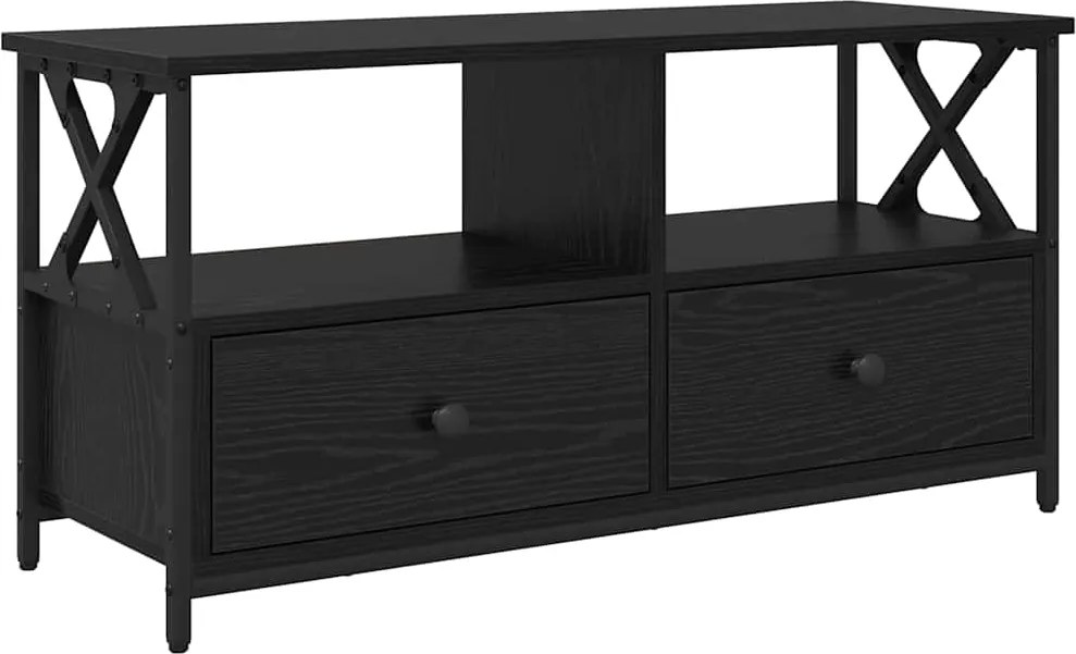 vidaXL TV szekrény Fekete tölgy 90 x 33 x 45 cm Műszaki fa és acél