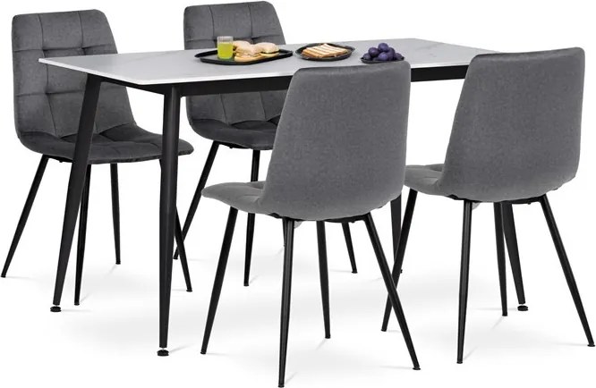 Étkezőgarnitúra 4 székkel, 130x70x76 cm, kerámia, márvány, ASE-1038 GREY2