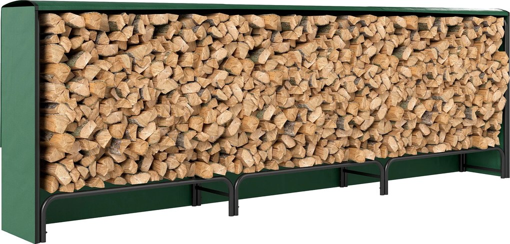 Outsunny kültéri fém tűzifatároló vízálló huzattal, állítható váz, emelt polc, 1 m³ (300 × 36 × 99 cm) — fekete és sötétzöld | Aosom