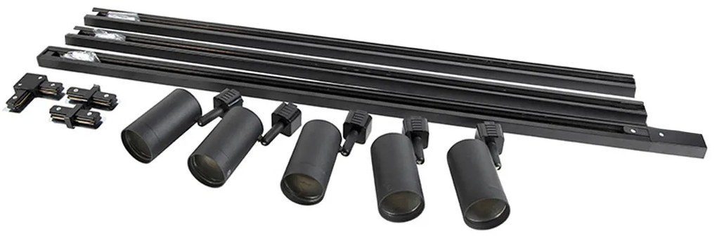 Modern fekete sínrendszer 5 spotlámpával, 1 fázisú - Jeana