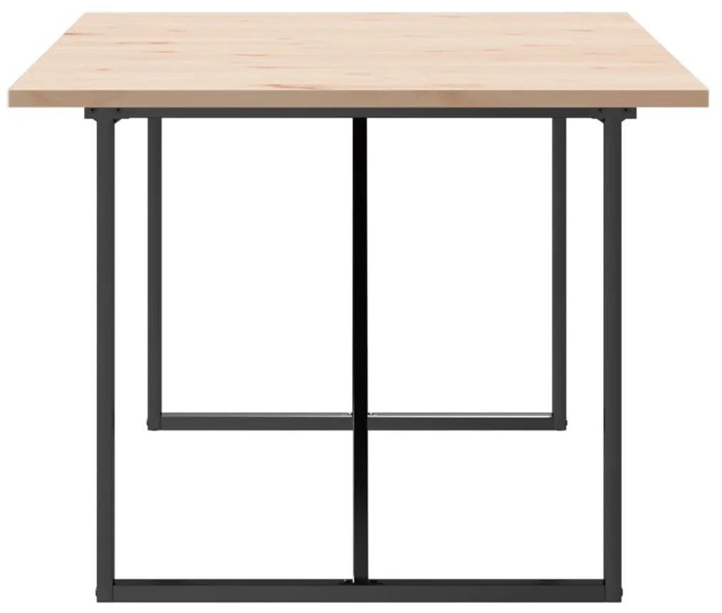 Tömör fenyőfa és acél O-vázú étkezőasztal 200x100x75,5 cm