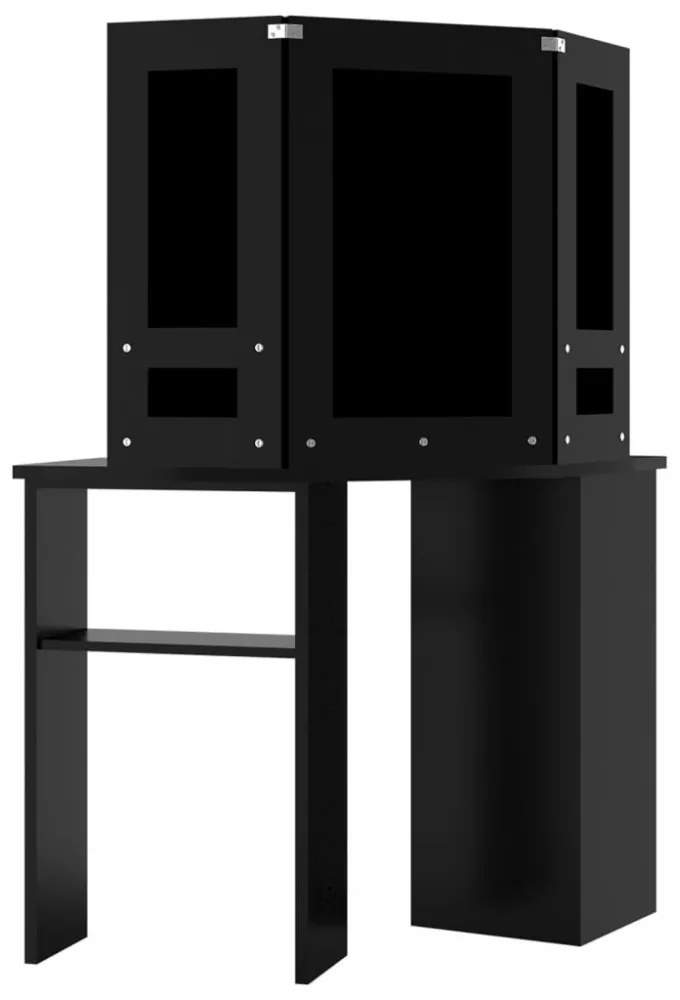 fekete sarok fésülködőasztal LED világítással 111x54x141,5 cm