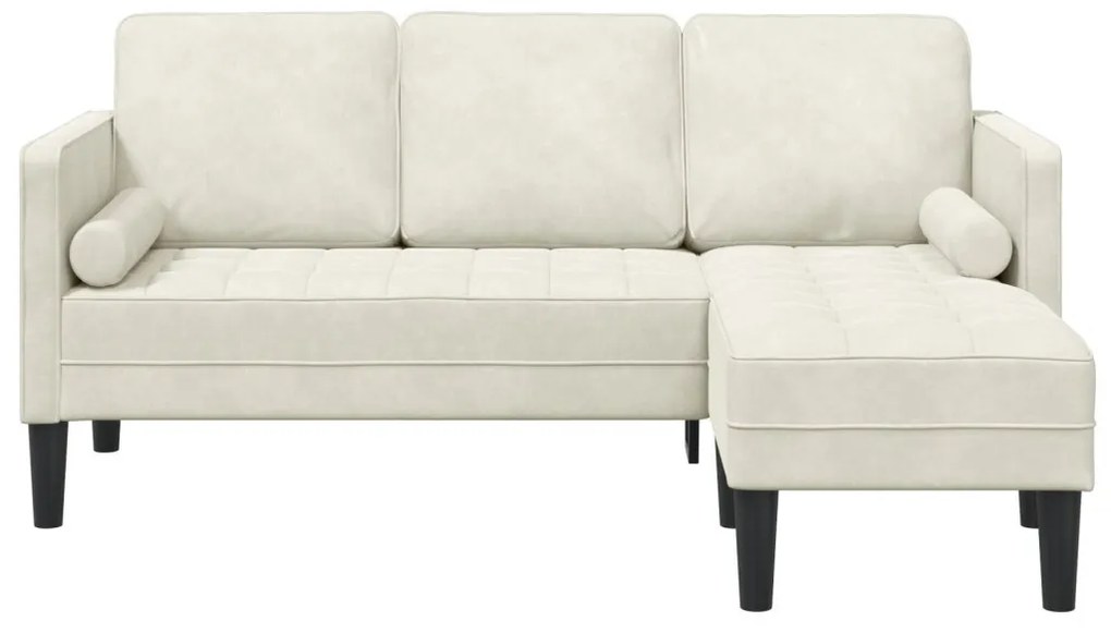 Kerti Kanapé Pad és Párnák L-Alakú Krém Bársony, L-alakú Kanapé Krém 173x131x67 cm Bársony, Pad Krém 113 cm Bársony