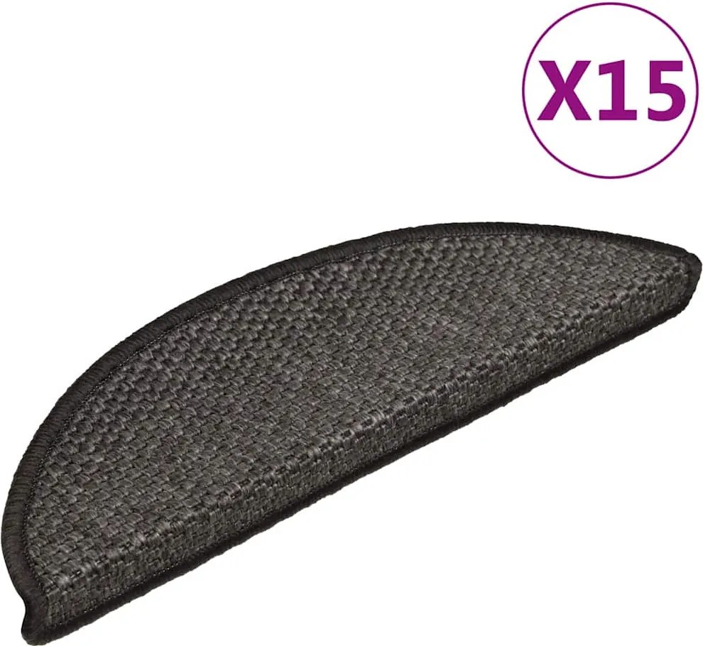vidaXL 15 db szizál hatású antracitszürke lépcsőszőnyeg 56x17x3 cm