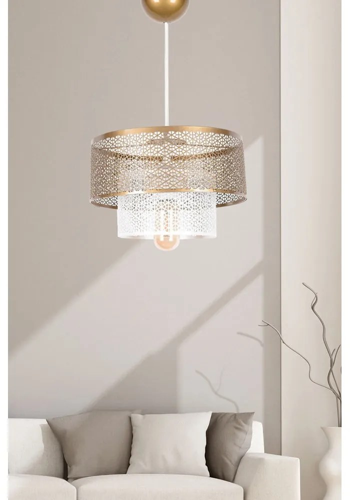 Fehér-aranyszínű függőlámpa fém búrával ø 26,5 cm – Opviq lights