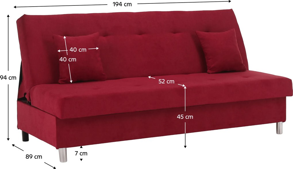 Kihúzható kanapé, piros, ALADA