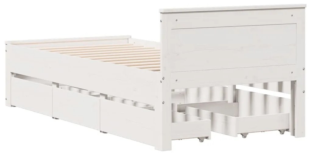 fehér tömör fenyőfa ágy matrac nélkül fejtámlával 90 x 200 cm