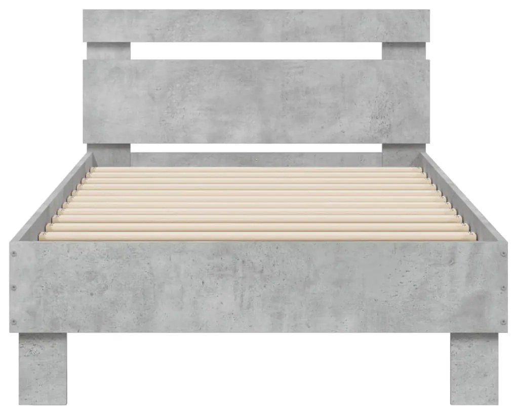betonszürke ágykeret fejtámlával és LED-világítással 90x200 cm