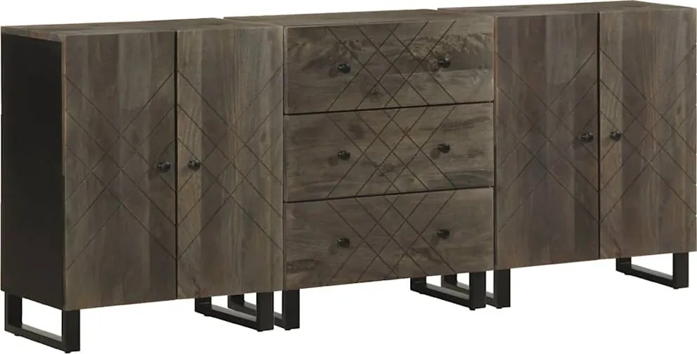 vidaXL 3 db-os komódok fekete 60x33x75 cm tömör fa mangó