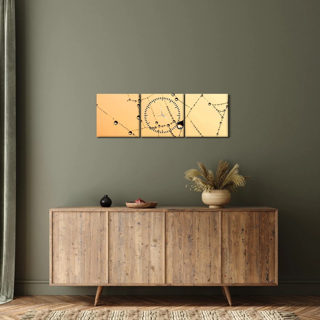Egy harmatos pókháló képe (órával) (90x30 cm)