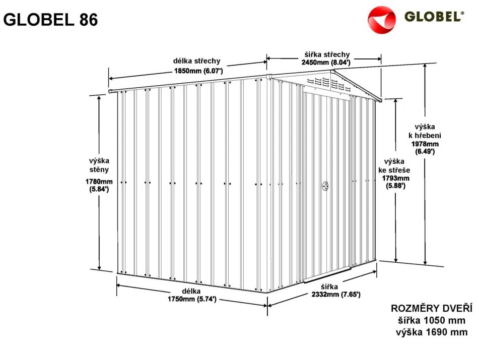 fém kerti ház GLOBEL 86 ZÖLT + napfénytető LG2503