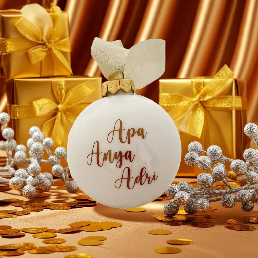 Fényes fehér üveggömb egyedi felirattal 8cm