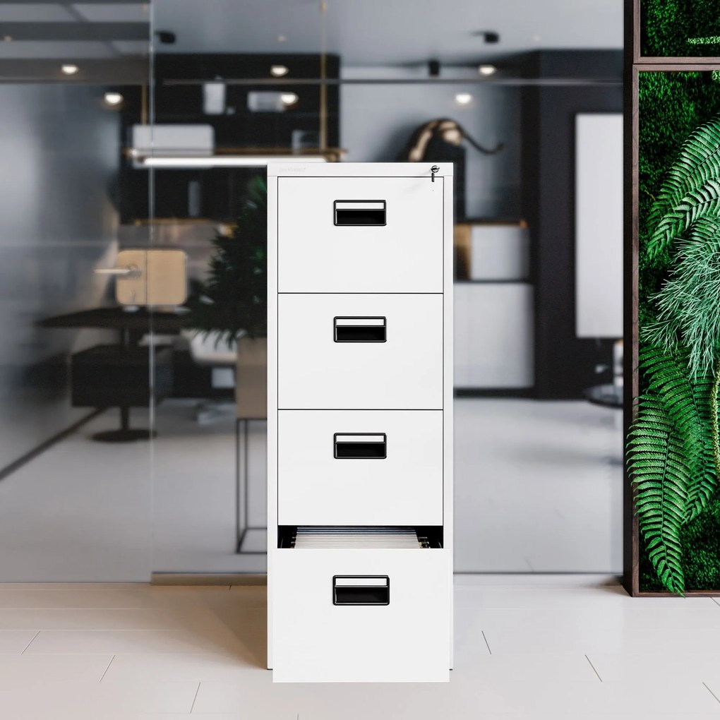 Fém irattartó szekrény, 4 fiókos SARA V4, 460 x 1320 x 620 mm, fehér