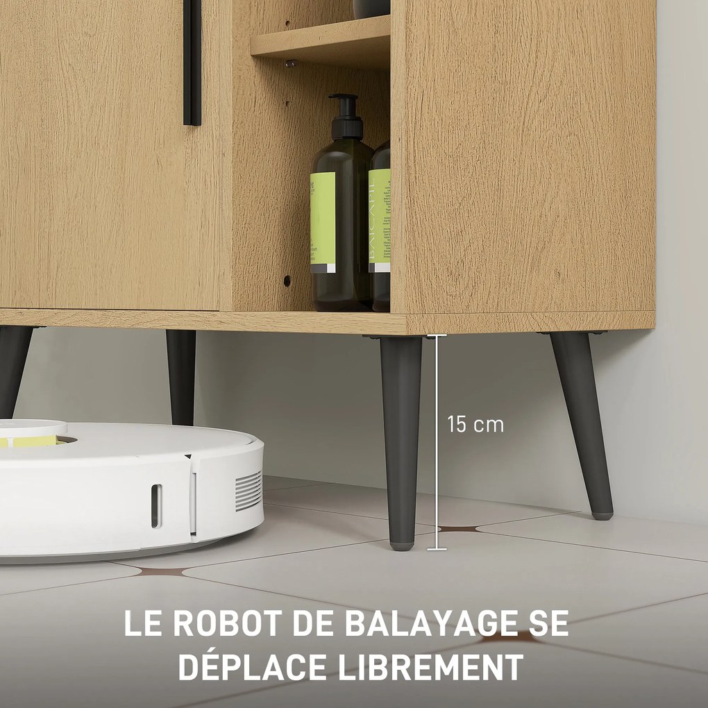 HOMCOM Fürdőszobai Mosdó Alatti Szekrény, Ipari Stílusú Mosdóegység Lágy Záródású Ajtóval és Állítható Polccal, 60 x 30 x 59,5 cm, Tölgy | Aosom