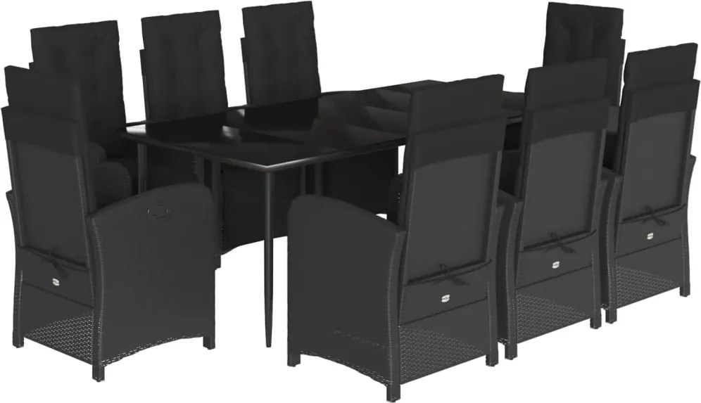 vidaXL 9 részes fekete polyrattan kerti étkezőgarnitúra párnákkal