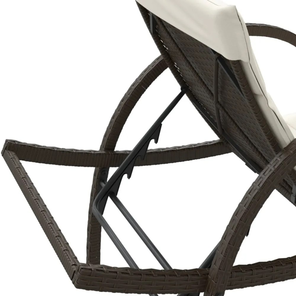 barna polyrattan napozóágy párnával 60 x 199 x 42 cm