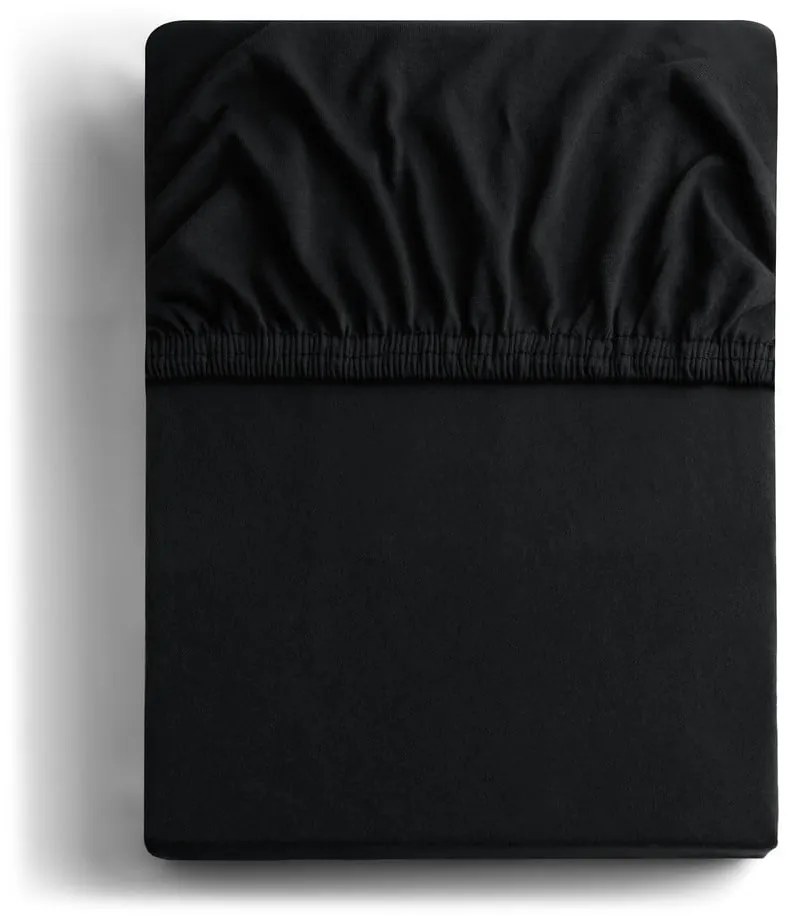 Fekete gumis jersey lepedő 220x200 cm Amber – Restilo