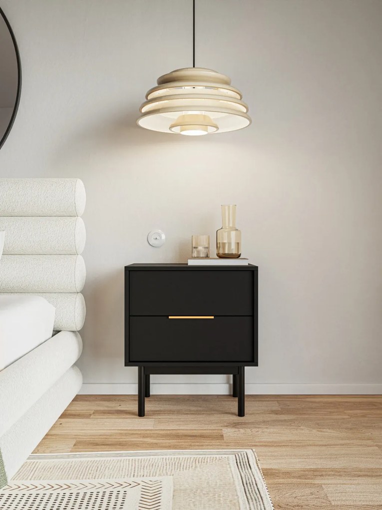 Éjjeliszekrény 2 fiókkal fekete színben arany fogantyúkkal – VIVA VI06