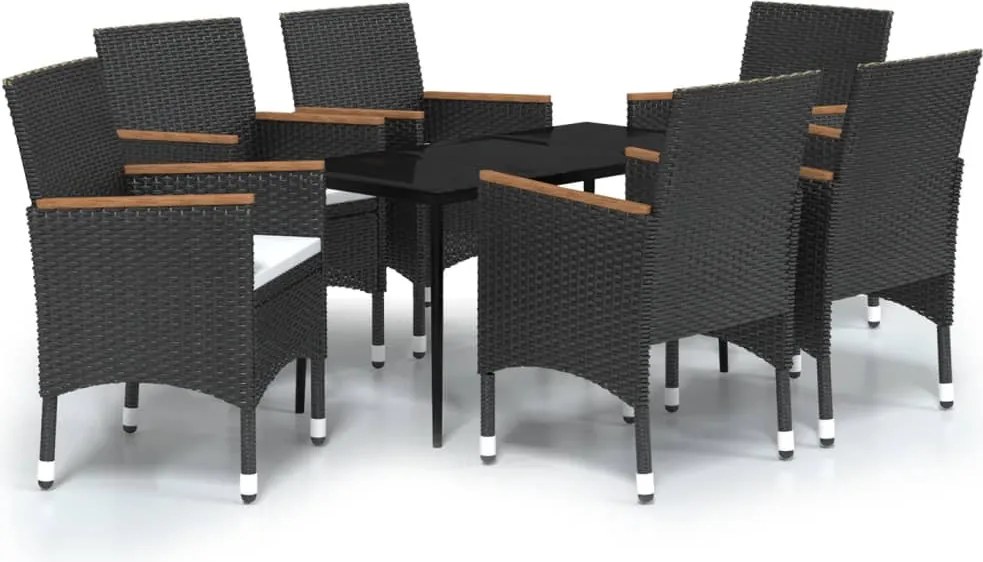 vidaXL 7 részes fekete kerti étkezőgarnitúra párnákkal
