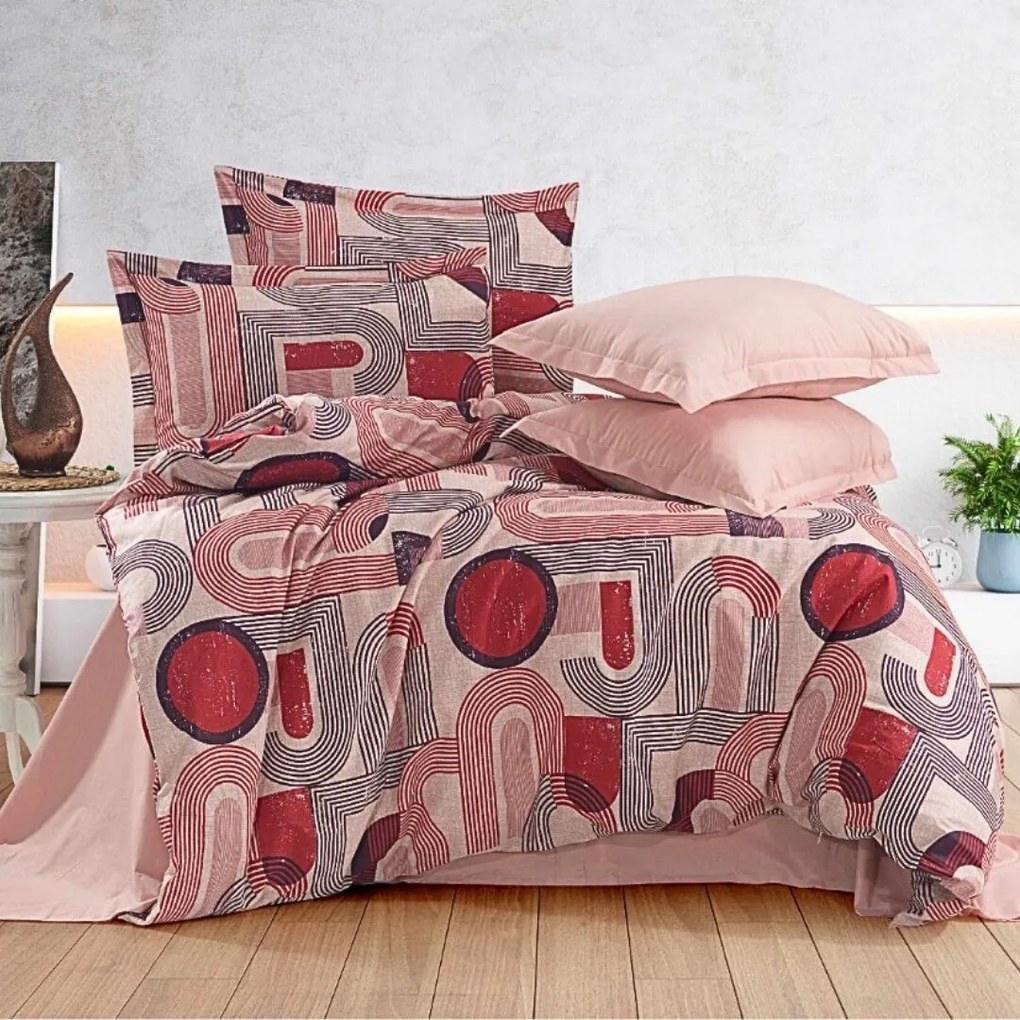 Nathalia piros pamut ágyneműhuzat 200x140cm+90x70cm TiaHome