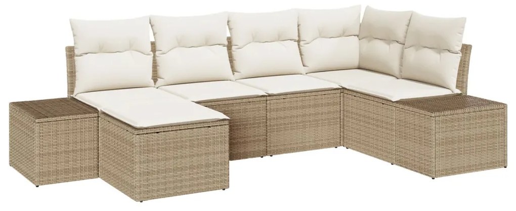 6 részes Kert Sofaszett Párnákkal - Bézs Poli Rattan