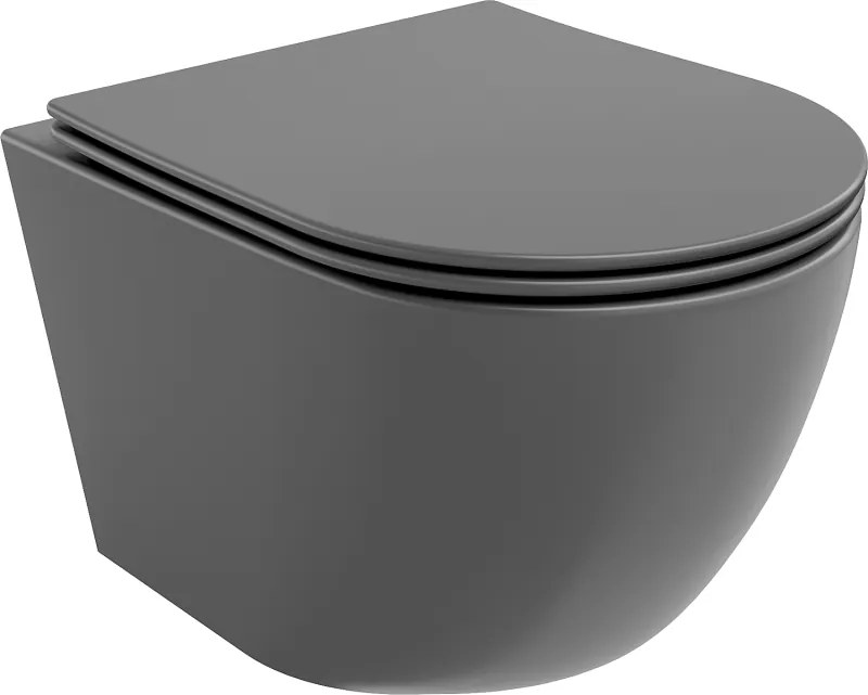 Mexen Lena rimless WC csésze lassan süllyedő vékony duroplast deszkával, sötét szürke matt - 30224071