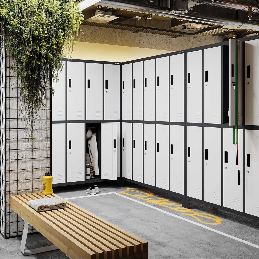 10 rekeszes öltözőszekrény lábakon BARTEK, 1360 x 1720 x 450 mm, antracit-fehér