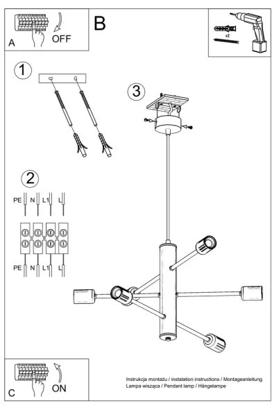 Csillár zsinóron DUOMO 6 6xE27/60W/230V fekete