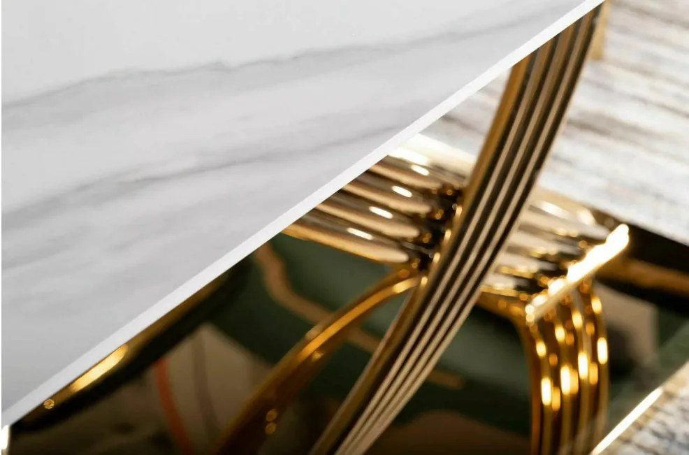 Hermes kerámia étkezőasztal fehér/arany 160x90 cm