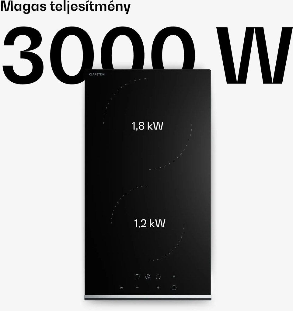 Klarstein Verosteel üvegkerámia főzőlap, Minimalista, nagy teljesítményű, 2 főzőzóna, 3000 W, 30 cm