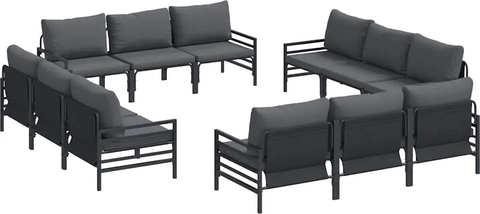 vidaXL Kerti Kanapé Szett párnával 12 pcs Fekete Acél