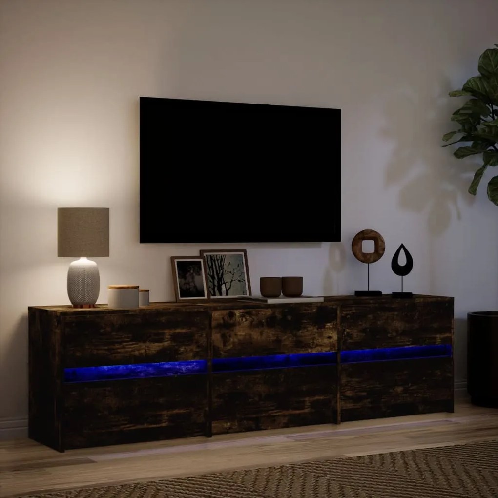 füstös tölgy színű szerelt fa LED-es TV-szekrény 180x34x50 cm