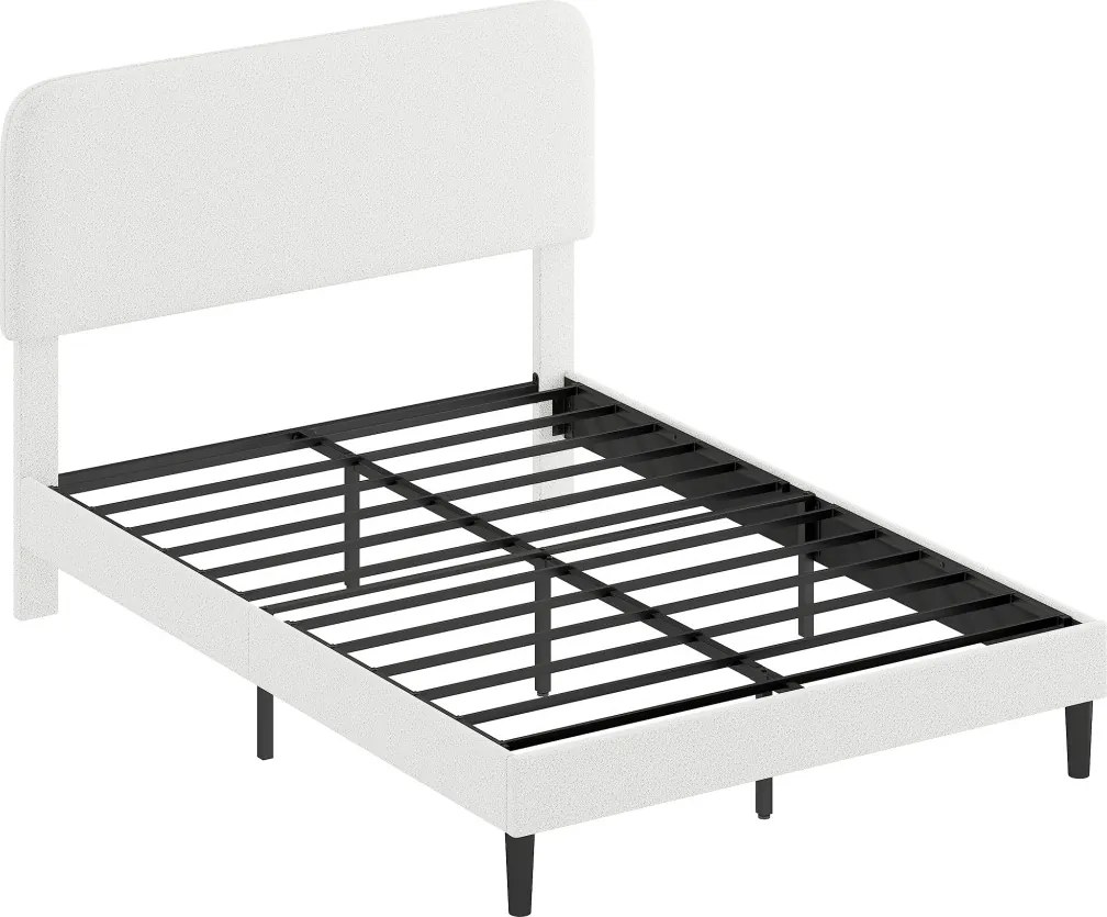 HOMCOM Ágy 140x200 cm Ágykeret állítható kárpitozott teddy fleece fejtámlával, fehér