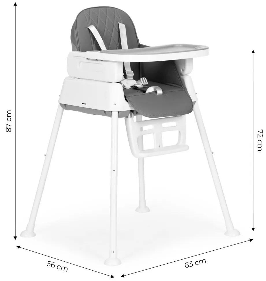 Összecsukható gyerek etetőszék 3 in 1 szürke