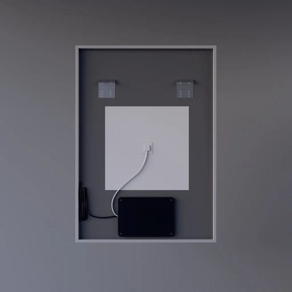 Álló fürdőszobai LED tükör 50x70cm | Páramentesítő funkció - Óra - Fényerő és színhőmérséklet szabályozás | Welland Luxury-Line G770