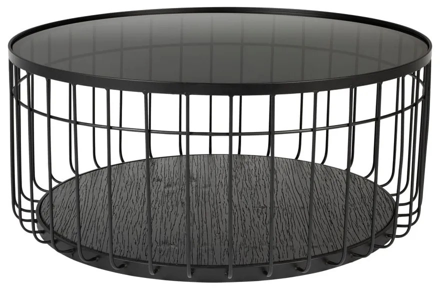 Fekete kerek dohányzóasztal üveg asztallappal 80x80 cm Lance – White Label