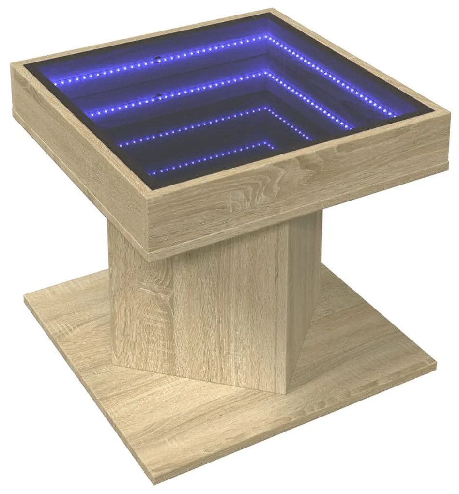 sonoma tölgy szerelt fa dohányzóasztal LED-del 50 x 50 x 45 cm