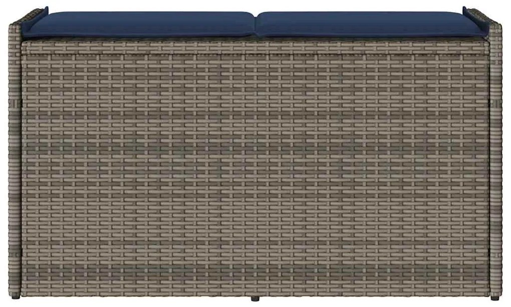 Szürke polyrattan kültéri tárolópad párnával 100 cm