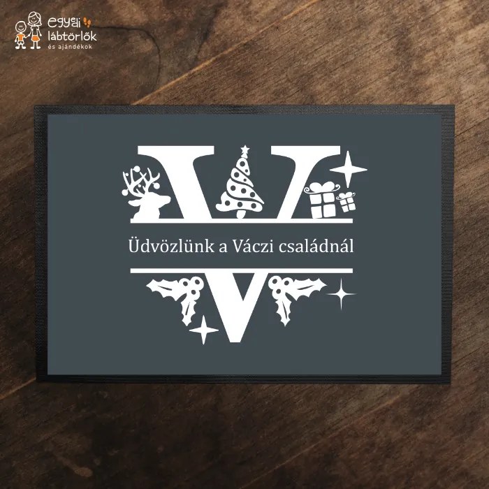 Monogramos karácsonyi mintás - egyedi neves lábtörlő (Válassz szállítási opciót: Extra szállítást kérek (7 munkanapon belül), Válassz méretet: 75*55 c