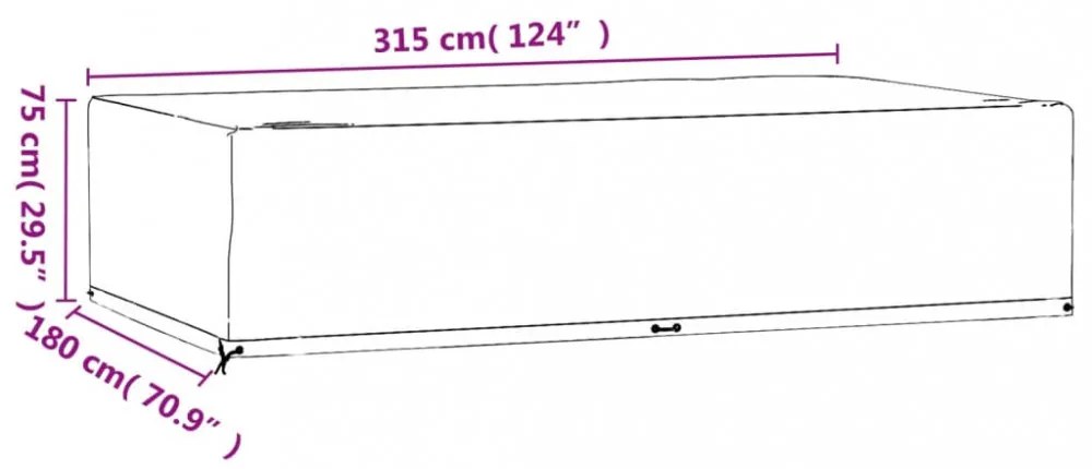 2 db téglalap alakú kerti bútorhuzat 12 fűzőlyukkal 315x180x75