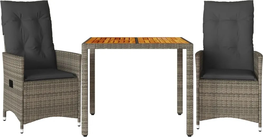 vidaXL 3 részes szürke polyrattan bisztrógarnitúra párnákkal