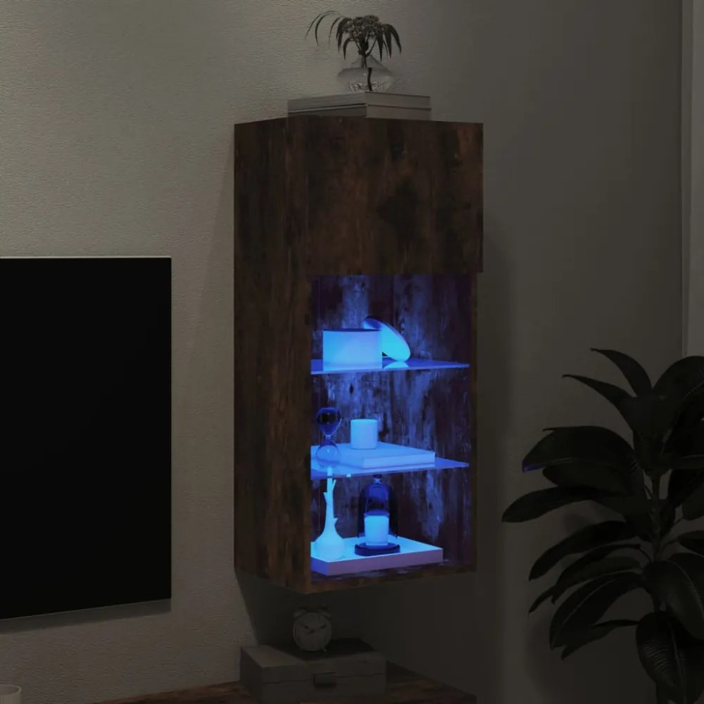 füstös tölgy színű TV-szekrény LED-világítással 40,5x30x90 cm