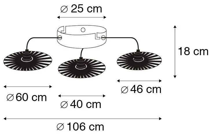 Rusztikus mennyezeti lámpa fekete 3 lámpás - Leia