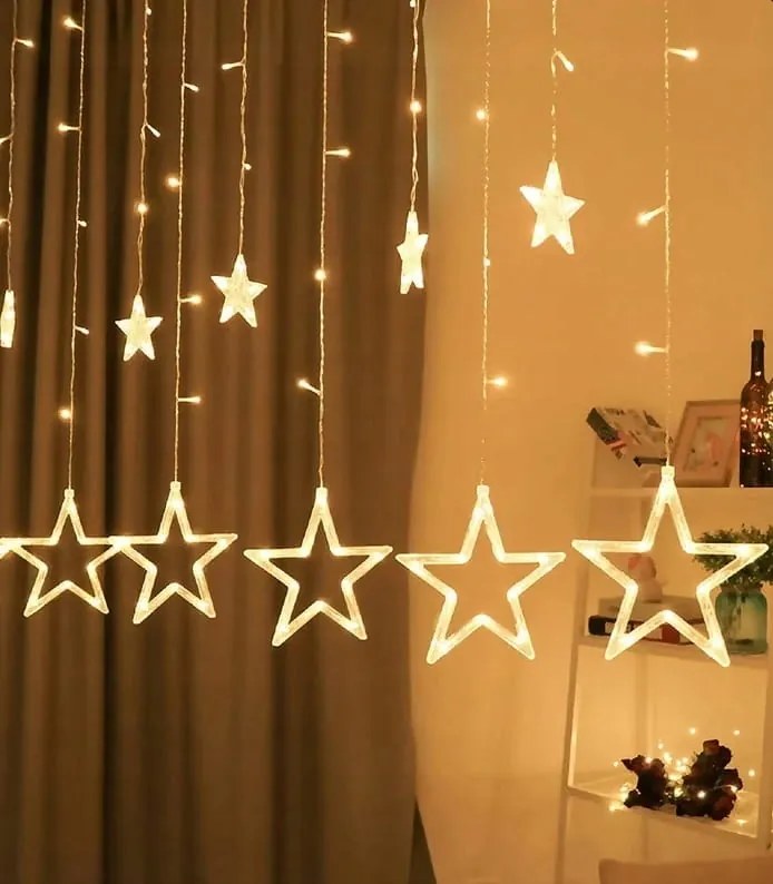 Led Függöny Csillagokkal 3,8M Meleg Fehér 126 Led