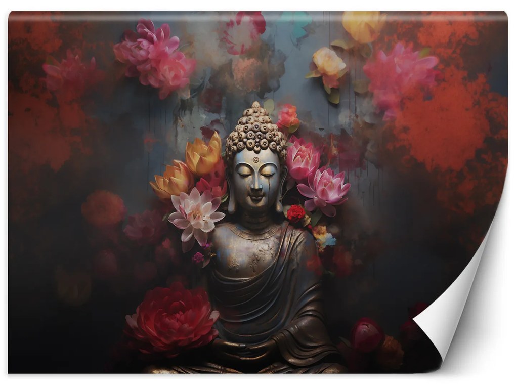 Gario Fotótapéta Buddha virágokkal körülvéve Anyag: Vlies, Méret: 300 x 210 cm