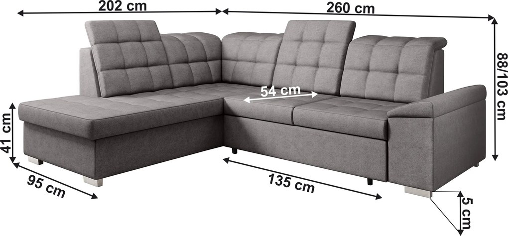 Kinyitható ülőgarnitúra, barnásszürke, balos, OREO ROH