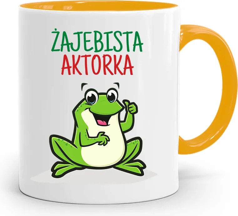 Színésznőnek Színésznő Bögre Sárga Születésnapi Ajándék fényképes nyomtatással