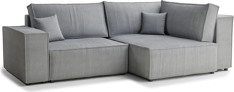 Szürke kordbársony kinyitható-tárolóhelyes sarokkanapé (jobb oldali-L alakú) Tonga – Maison de Rêve