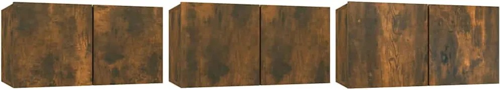 vidaXL 3 db füstös tölgy színű fa függő TV-szekrény 60 x 30 x 30 cm